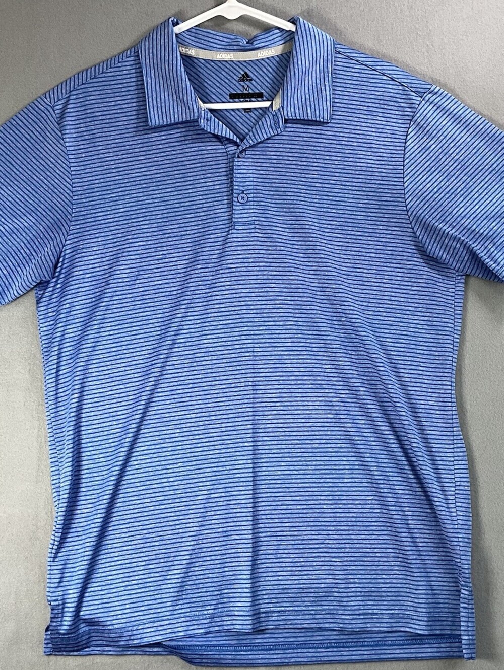 Adidas Golf Polo Shirt Mens Medium Blue Striped Performance Short Sleeve